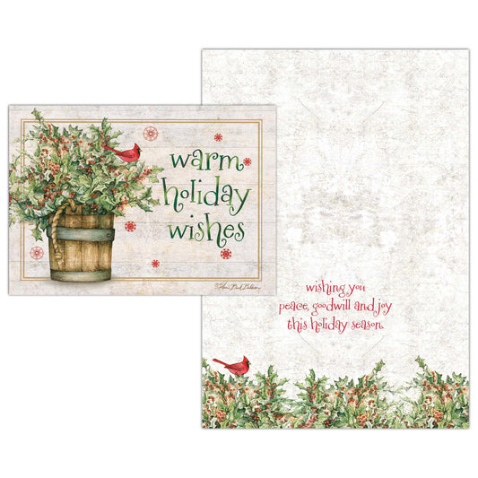 Holly and Ivy Bucket - Box of 16 Christmas Cards