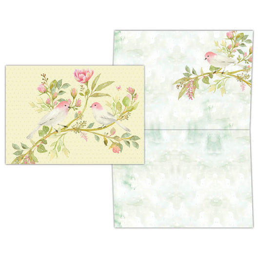 Pink Peony and Pretty Birds - Boxed Blank Note Cards -15 Cards & Envelopes