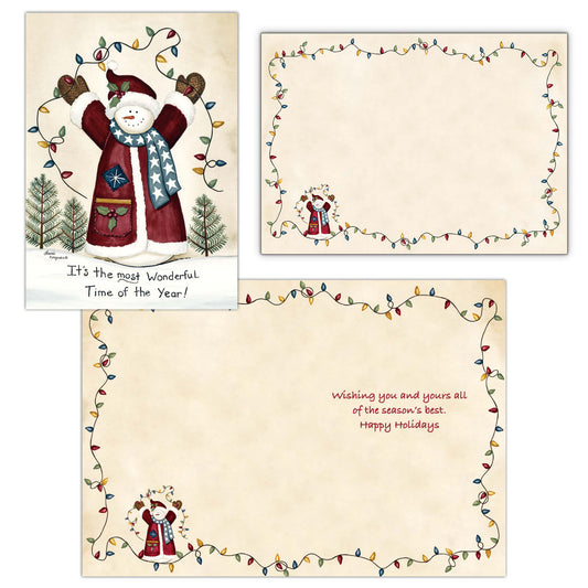 Snowman with String of Lights -30 Boxed Christmas Cards