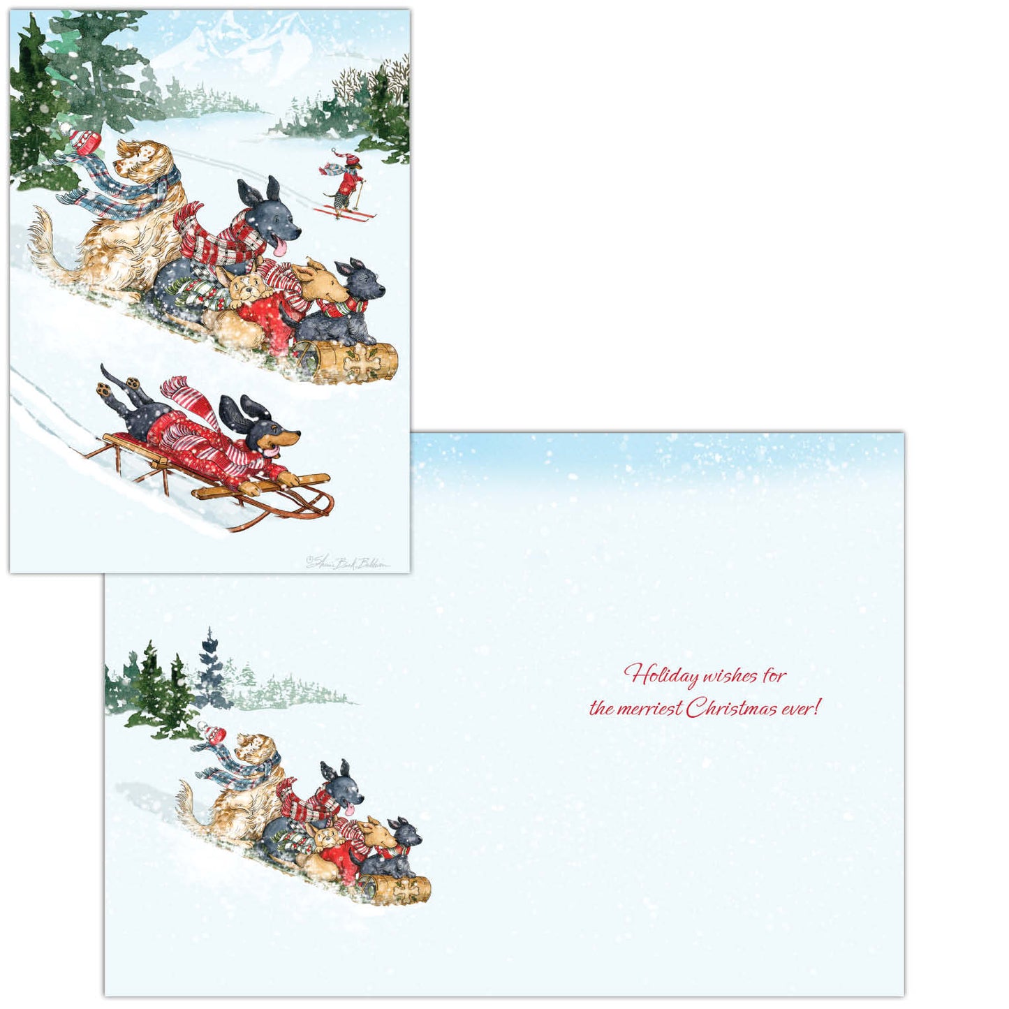 Toboggan Dogs- 26 Boxed Christmas Cards and Envelopes