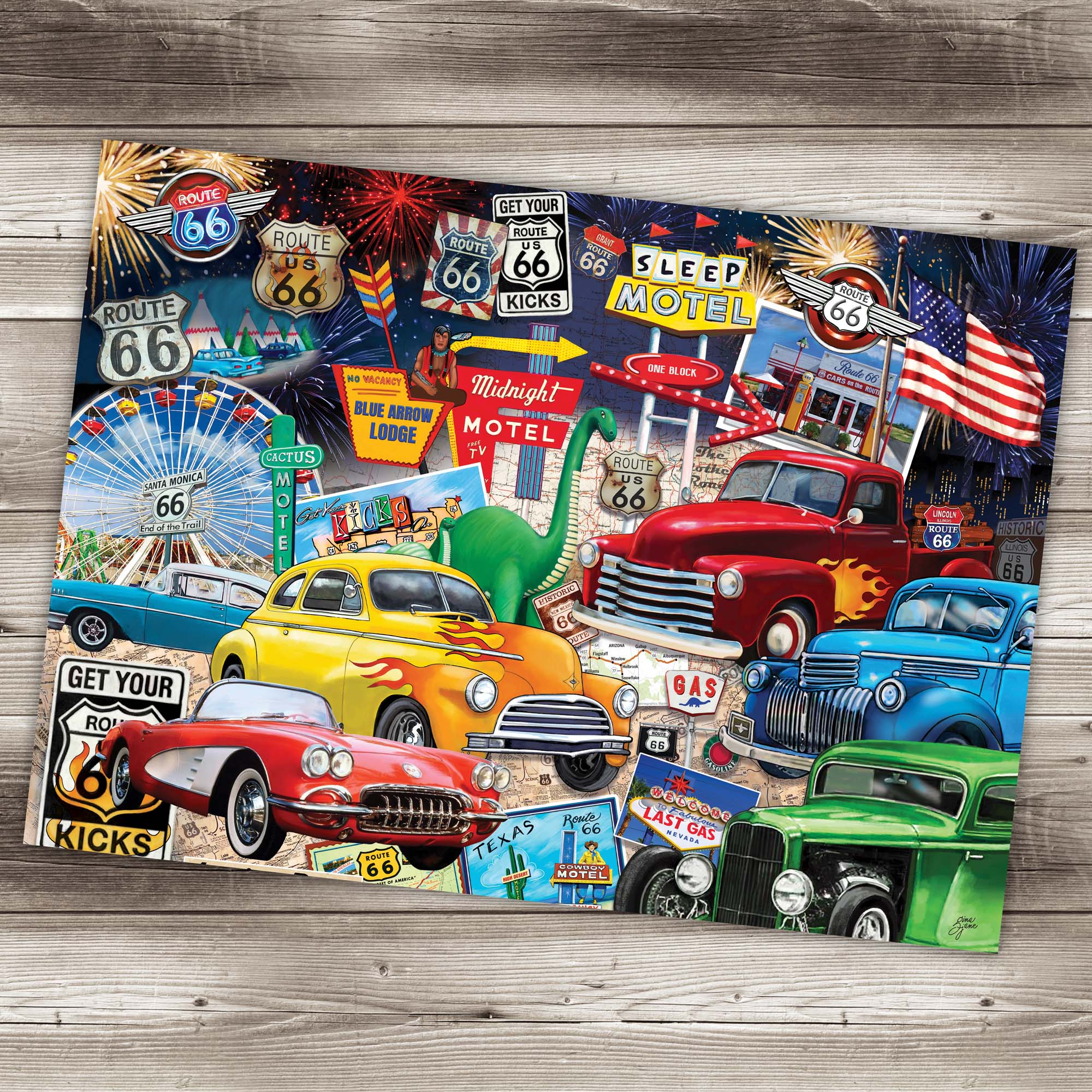 Route 66 Vintage Cars and Trucks - 1000 Piece Jigsaw Puzzle