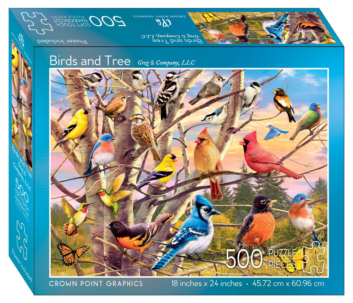 Birds and Tree - 500 piece jigsaw puzzle with poster