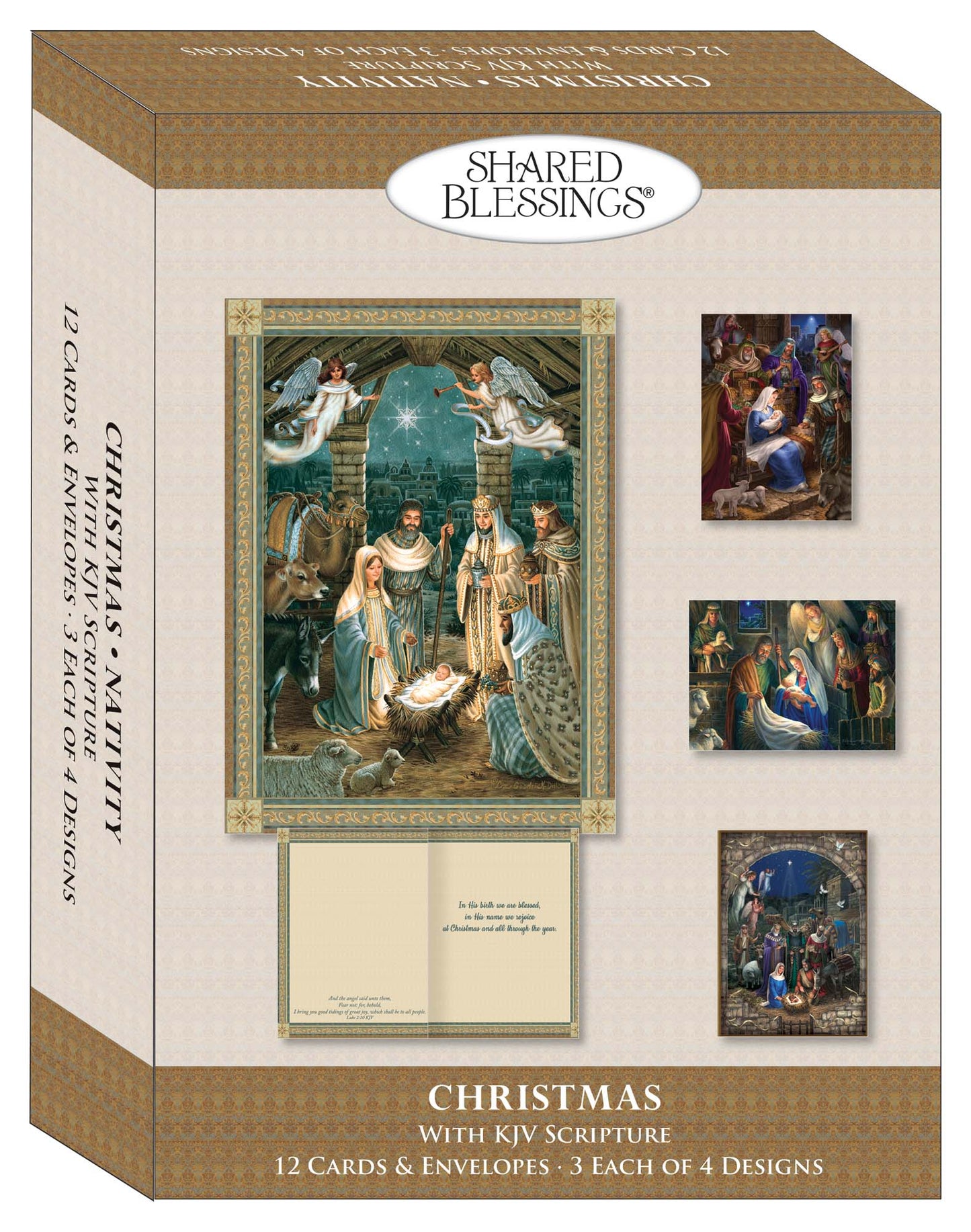 Religious Christmas Cards by Shared Blessings - Nativity - 12 Assorted Cards with KJV Scripture