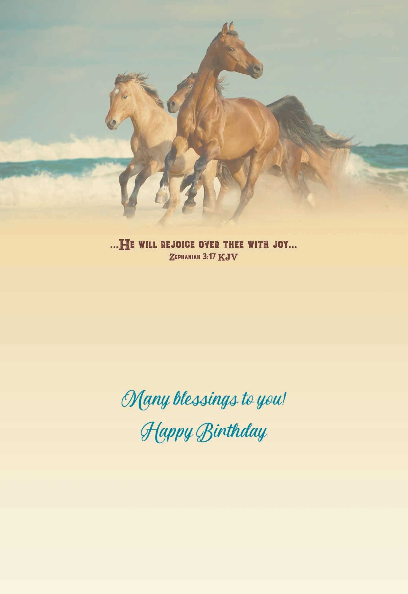 Wild Horse Birthday card "He will rejoice over thee with joy... Many blessings to you! Happy Birthday"