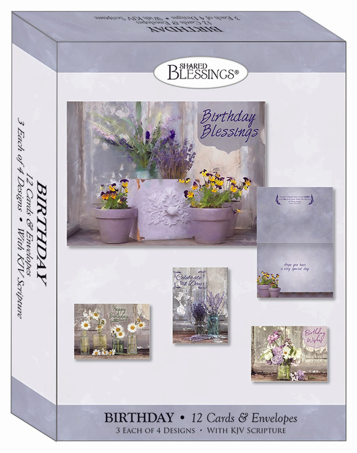 Christian Birthday Cards by Shared Blessings- Floral Celebration, Box of 12 Birthday Cards