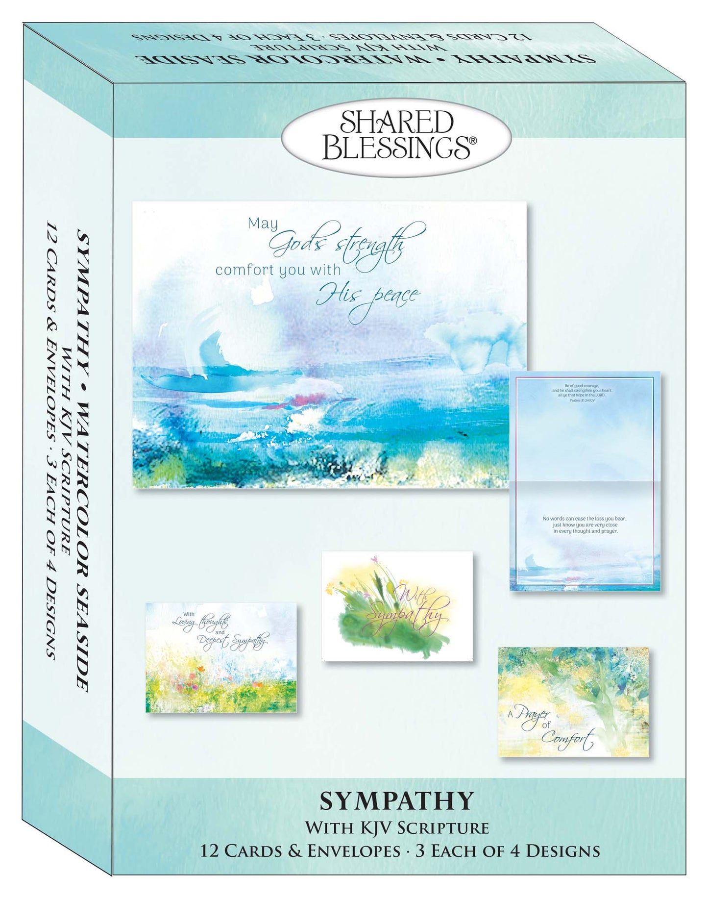 Christian Sympathy Cards by Shared Blessings. Watercolor Seaside | 12 Cards