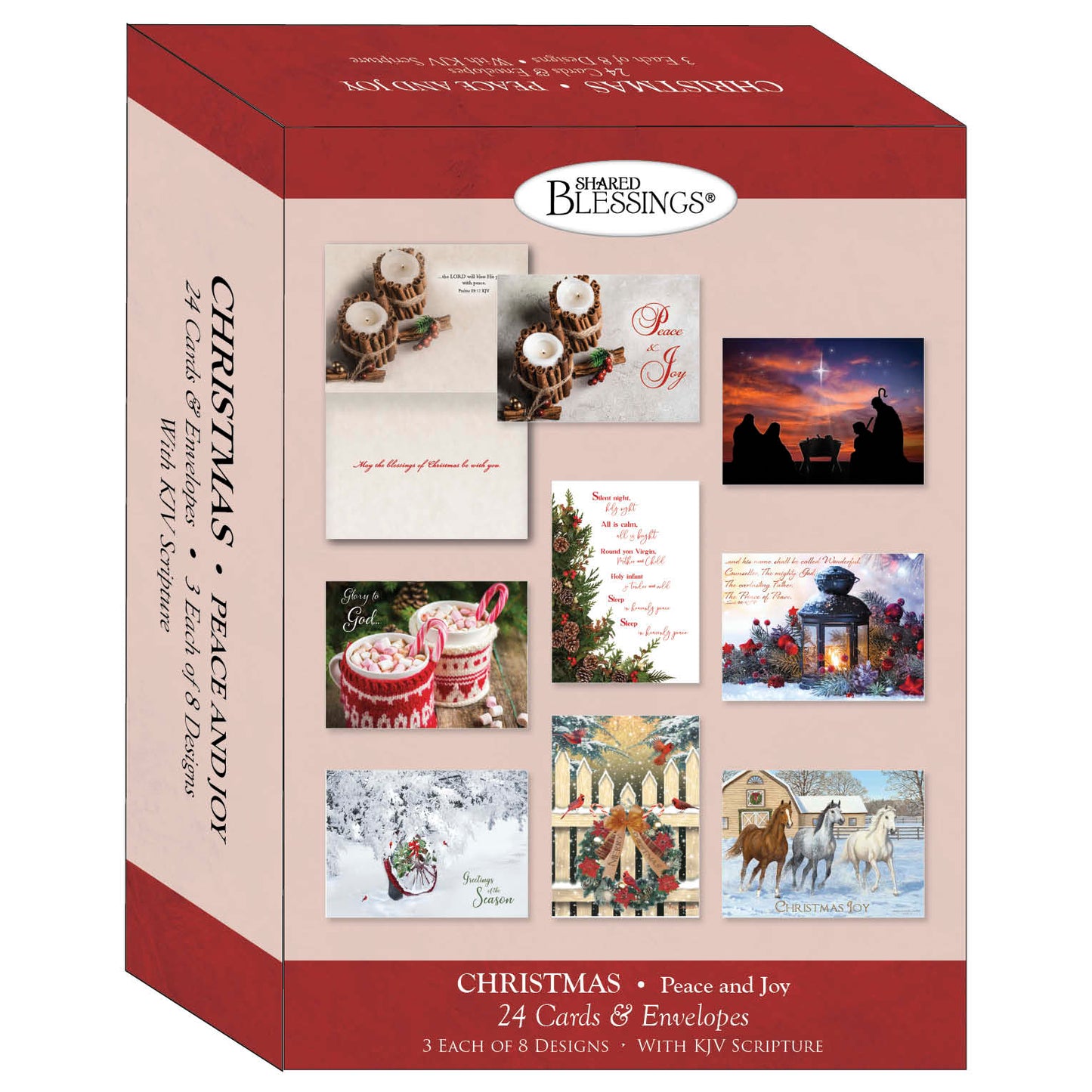 Large Boxed Christmas Card Assortment- Peace and Joy - 24 cards and envelopes