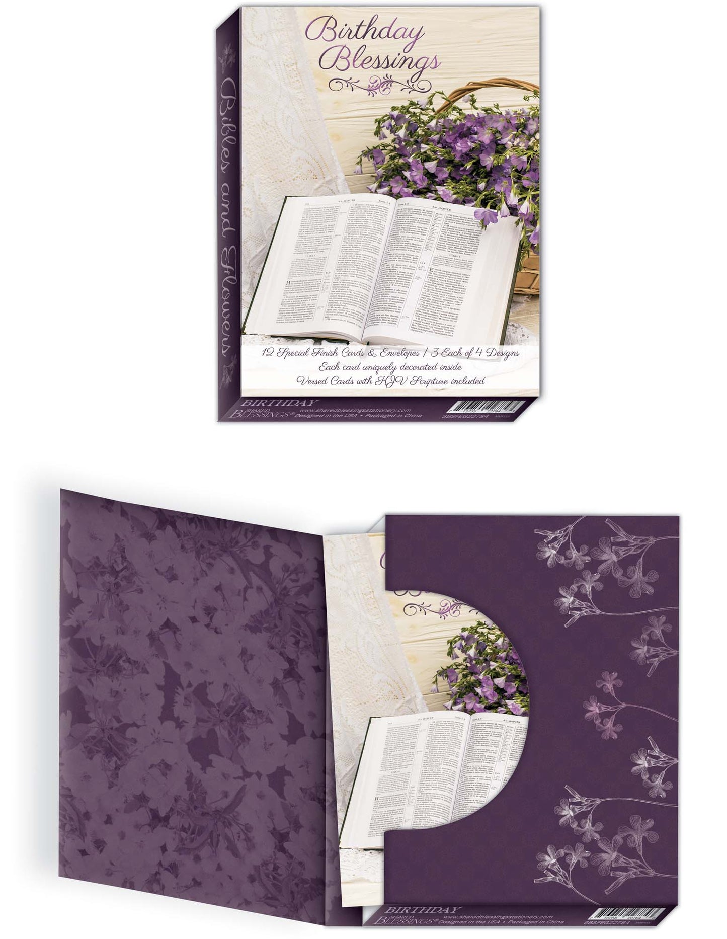 Christian Birthday Cards by Shared Blessings - Bibles and Flowers, 12 Cards and Envelopes