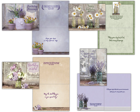 Christian Birthday Cards by Shared Blessings- Floral Celebration, Box of 12 Birthday Cards