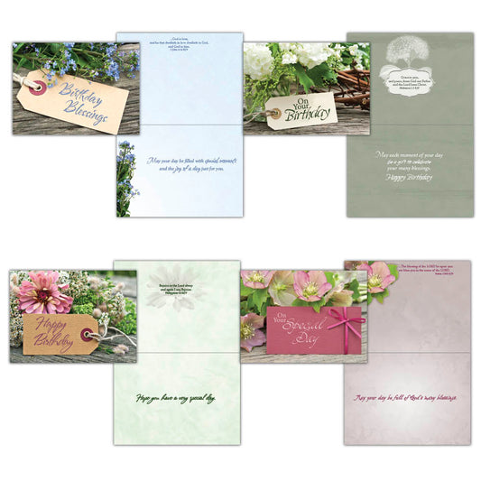 Christian Birthday Cards by Shared Blessings-Floral Tags, 12 Cards and Envelopes