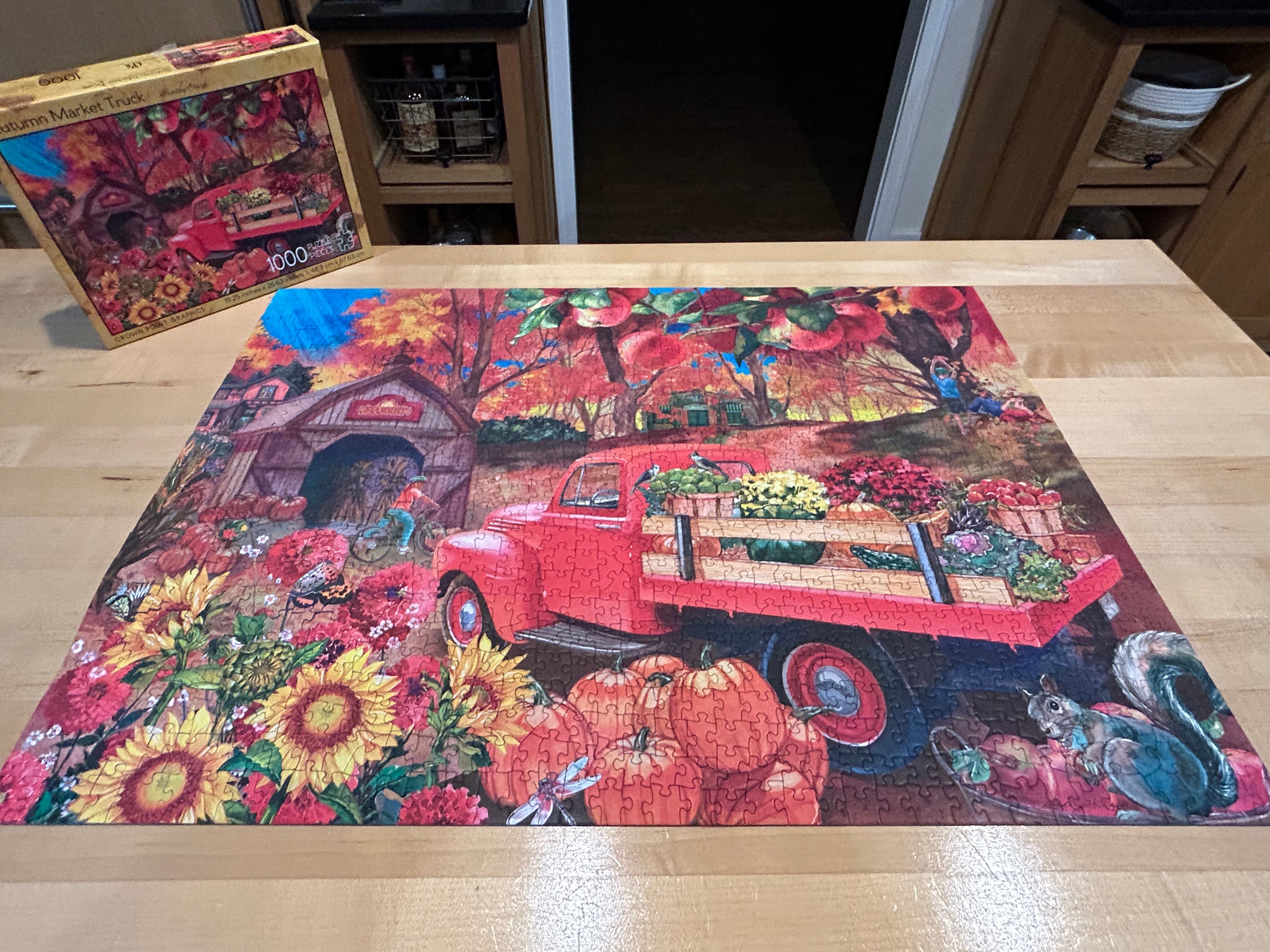 Autumn Market Truck - 1000 piece jigsaw puzzle with poster
