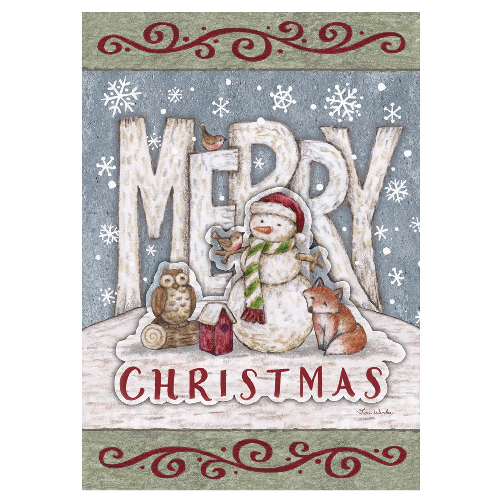 Christmas Card with snowman and woodland animals