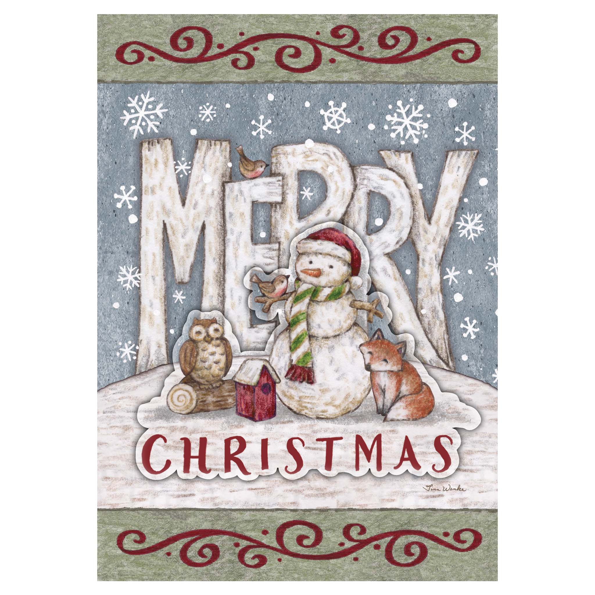 Christmas Card with snowman and woodland animals
