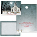 Christmas card with church and sheep