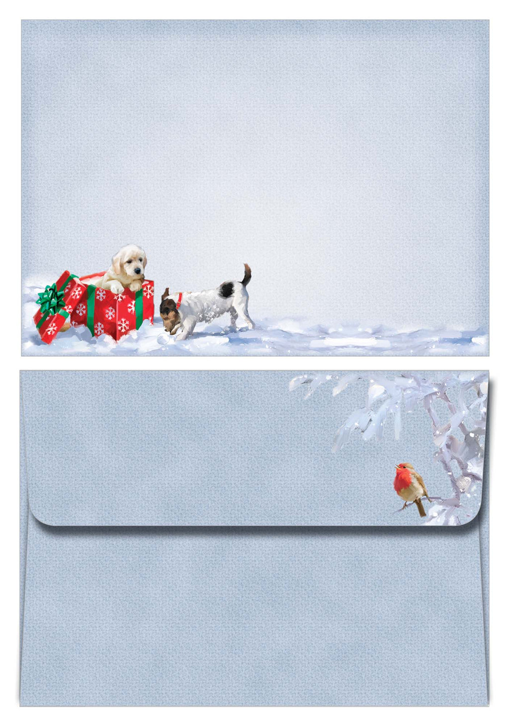 Matching envelope with a robin and dogs.