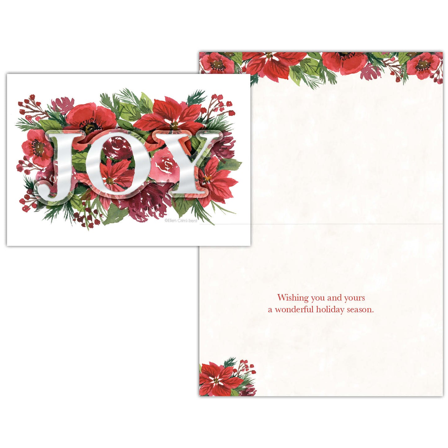 Joy Poinsettias - Boxed Christmas Cards -15 Cards & Envelopes