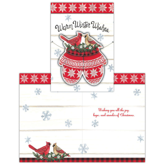 Cardinals and Mittens- Boxed Christmas Cards -15 Cards