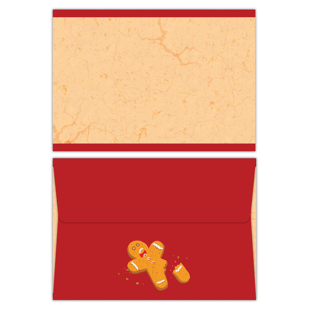 Red envelope with a gingerbread man on a beige background