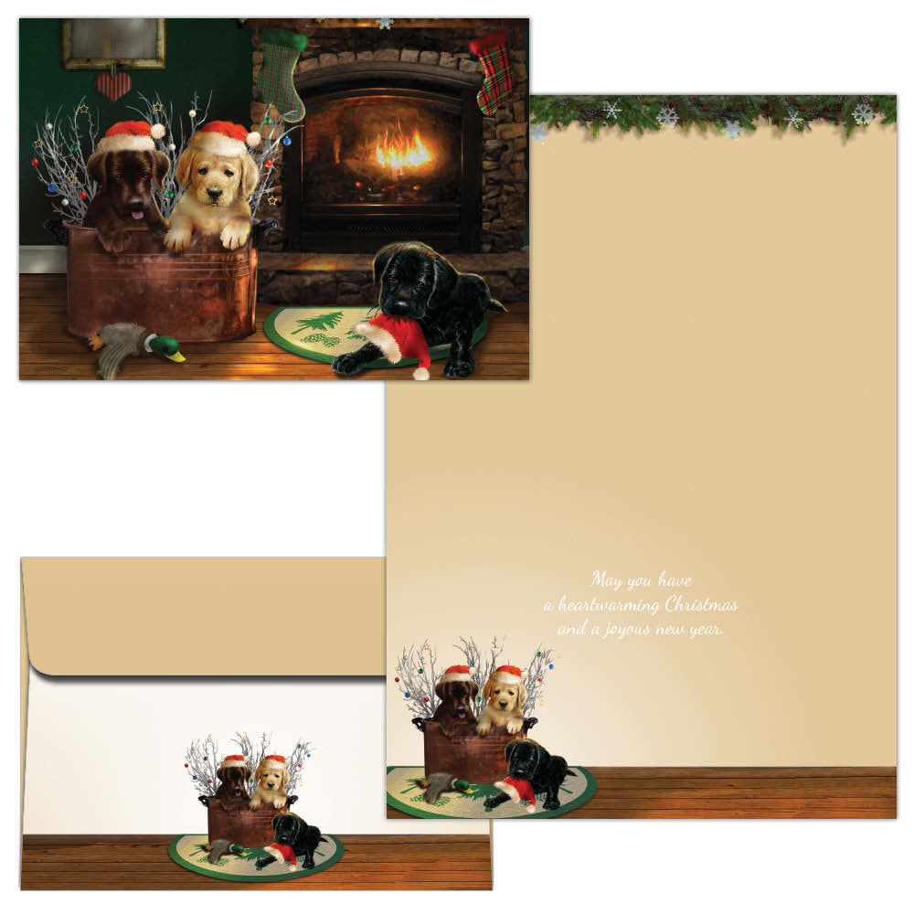 Holiday Lab Puppies - Boxed Christmas Cards 16 Cards and Envelopes