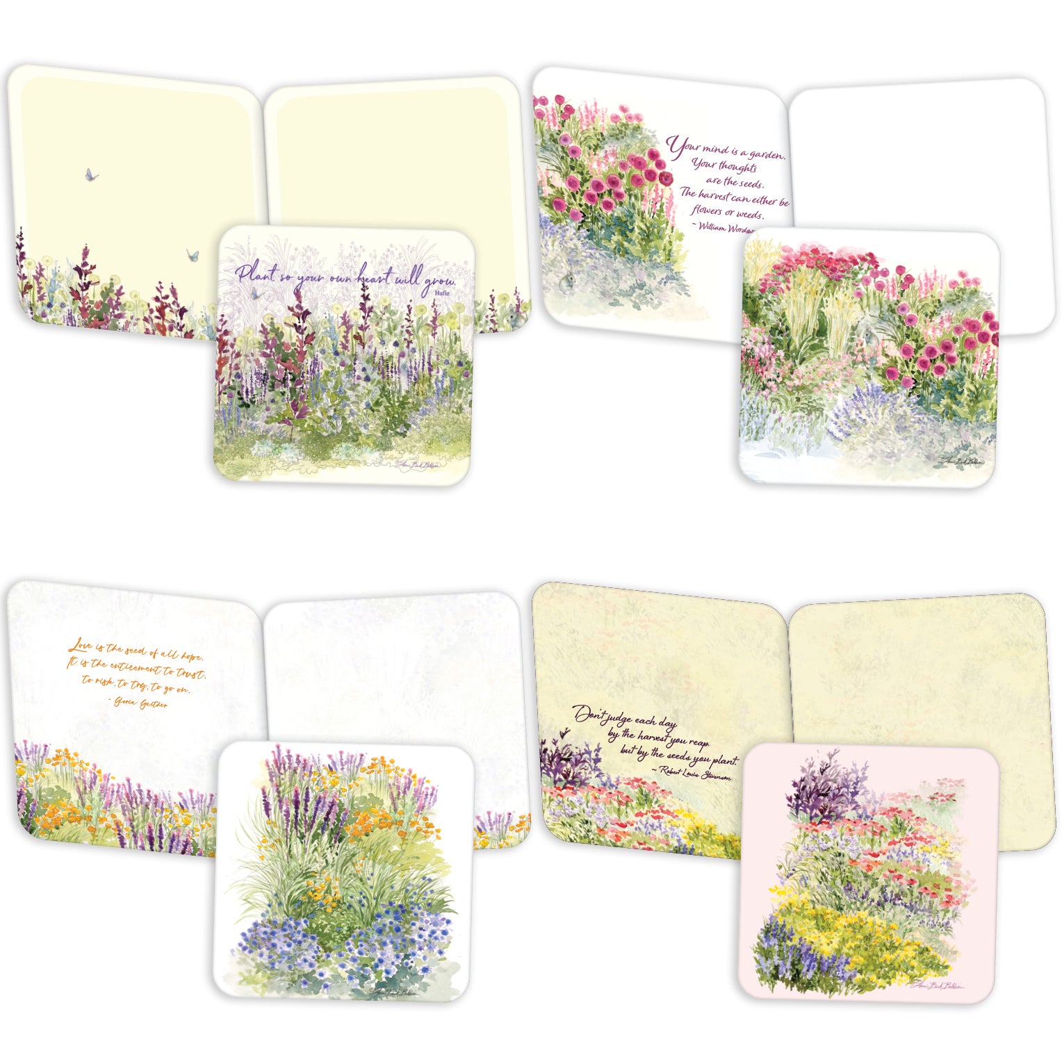 four summer garden floral note cards