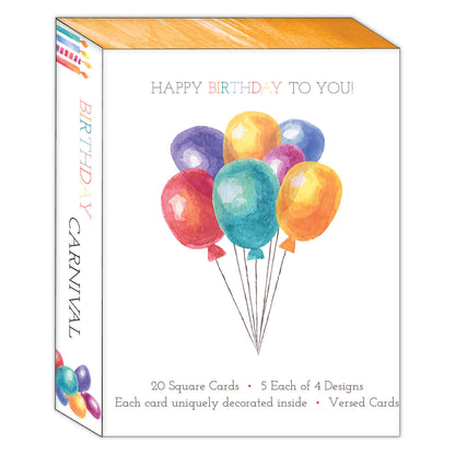 Birthday Carnival - Assorted Birthday Cards, Box of 20
