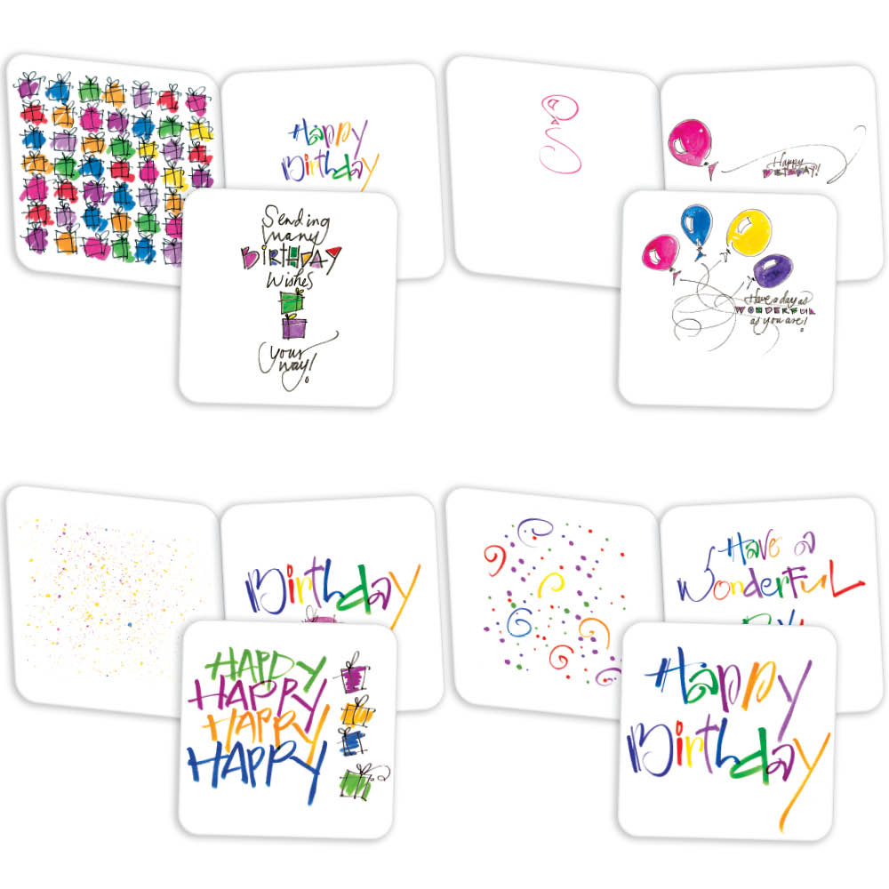 Cheerful Happy Birthday - Assorted Birthday Cards, Box of 20 Cards
