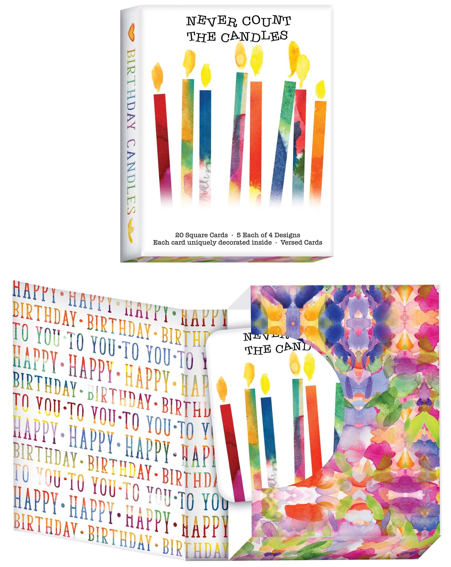 Birthday Candles - Boxed Birthday Card Assortment of 20 Cards and Envelopes