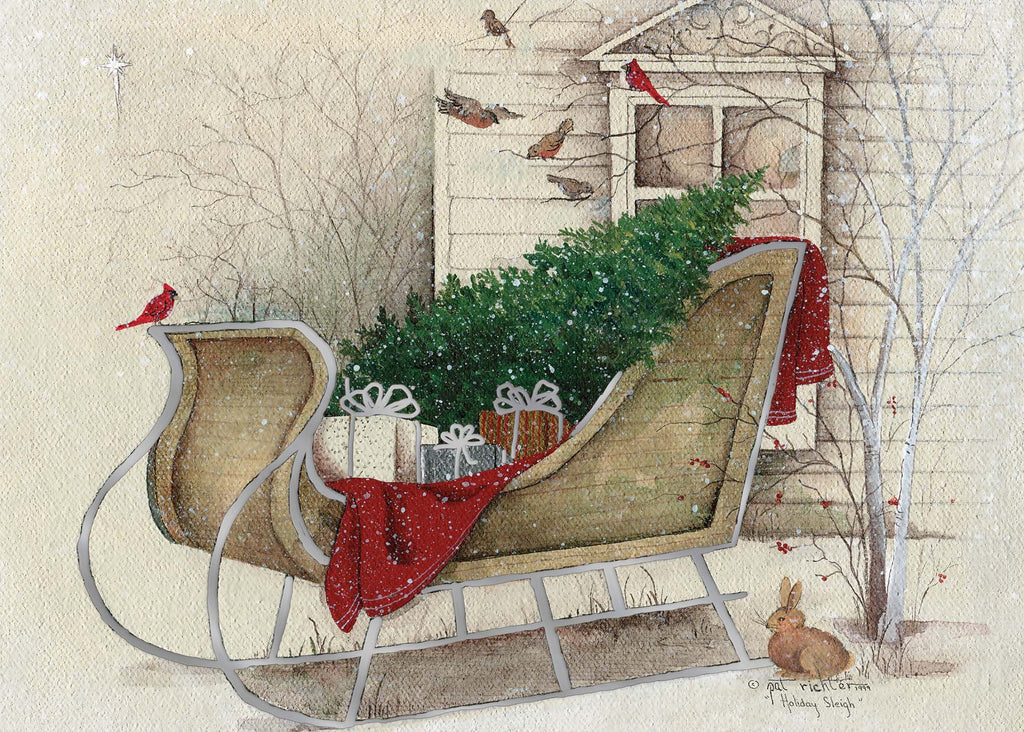 Boxed Christmas Cards- Holiday Sleigh - 30 Cards and Custom Envelopes