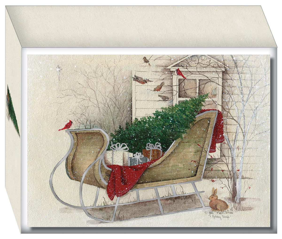 Boxed Christmas Cards- Holiday Sleigh - 30 Cards and Custom Envelopes