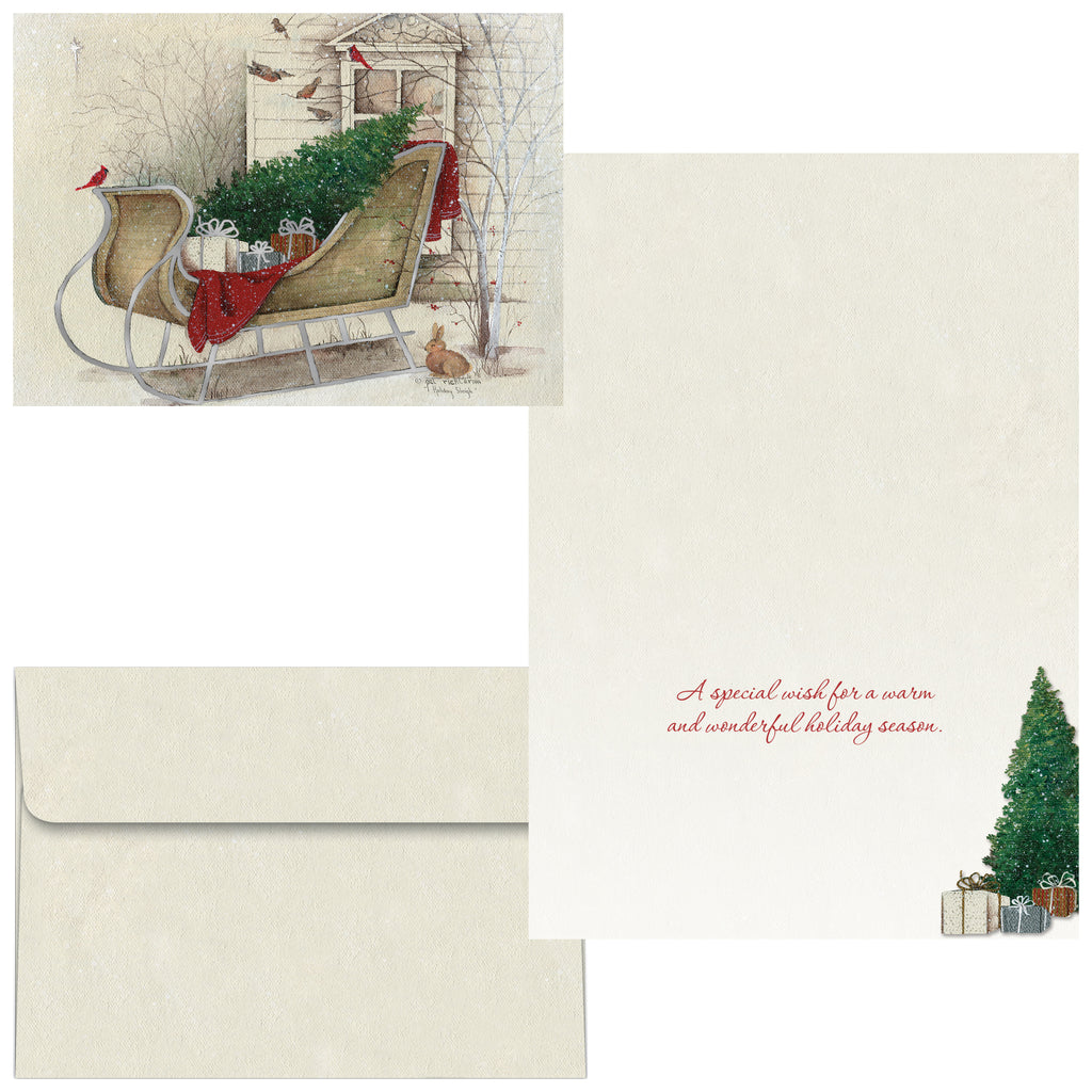 Boxed Christmas Cards- Holiday Sleigh - 30 Cards and Custom Envelopes