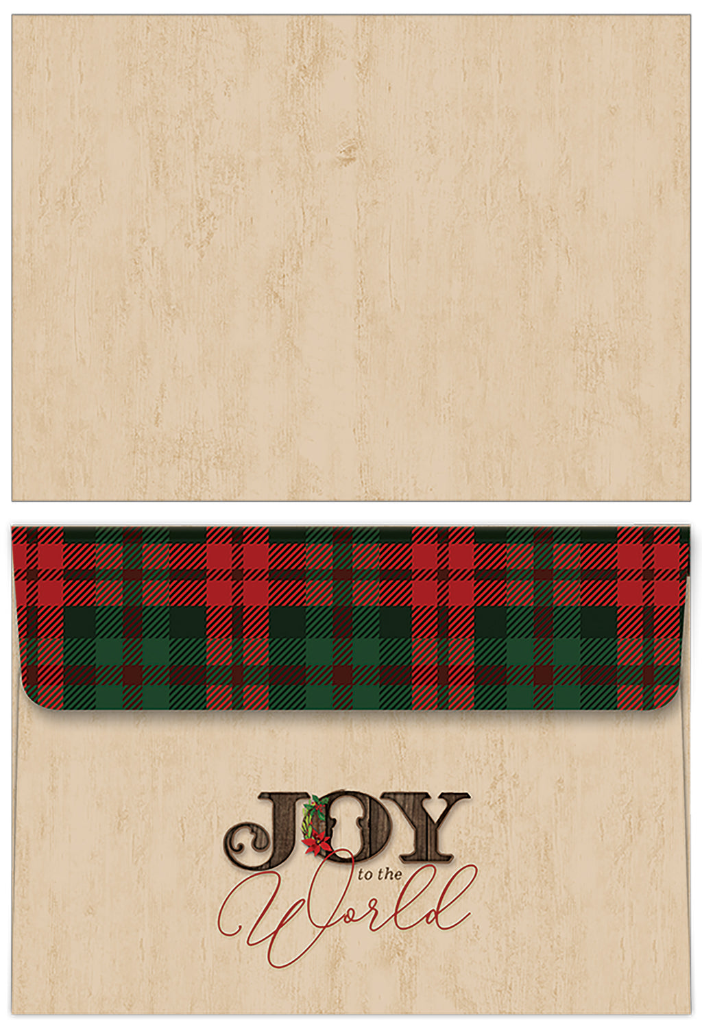 Custom envelope with plaid flap and joy to the world printed