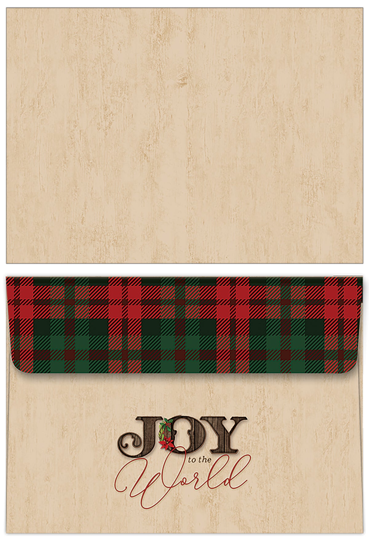 Custom envelope with plaid flap and joy to the world printed