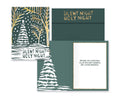 Christmas card set with 'Silent Night Holy Night' text and tree design on a white background