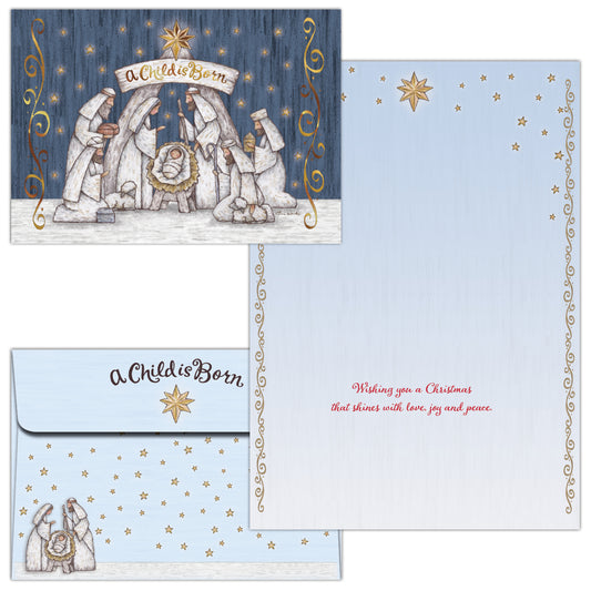 Nativity Scene christmas card and printed envelope