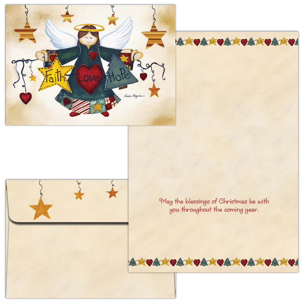 Faith Love Hope Angel - 16 Boxed Christmas cards with coordinating envelopes