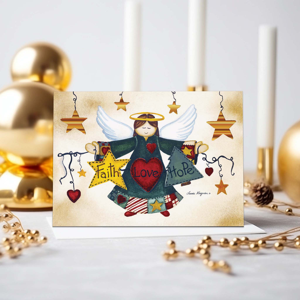 Faith Love Hope Angel - 16 Boxed Christmas cards with coordinating envelopes