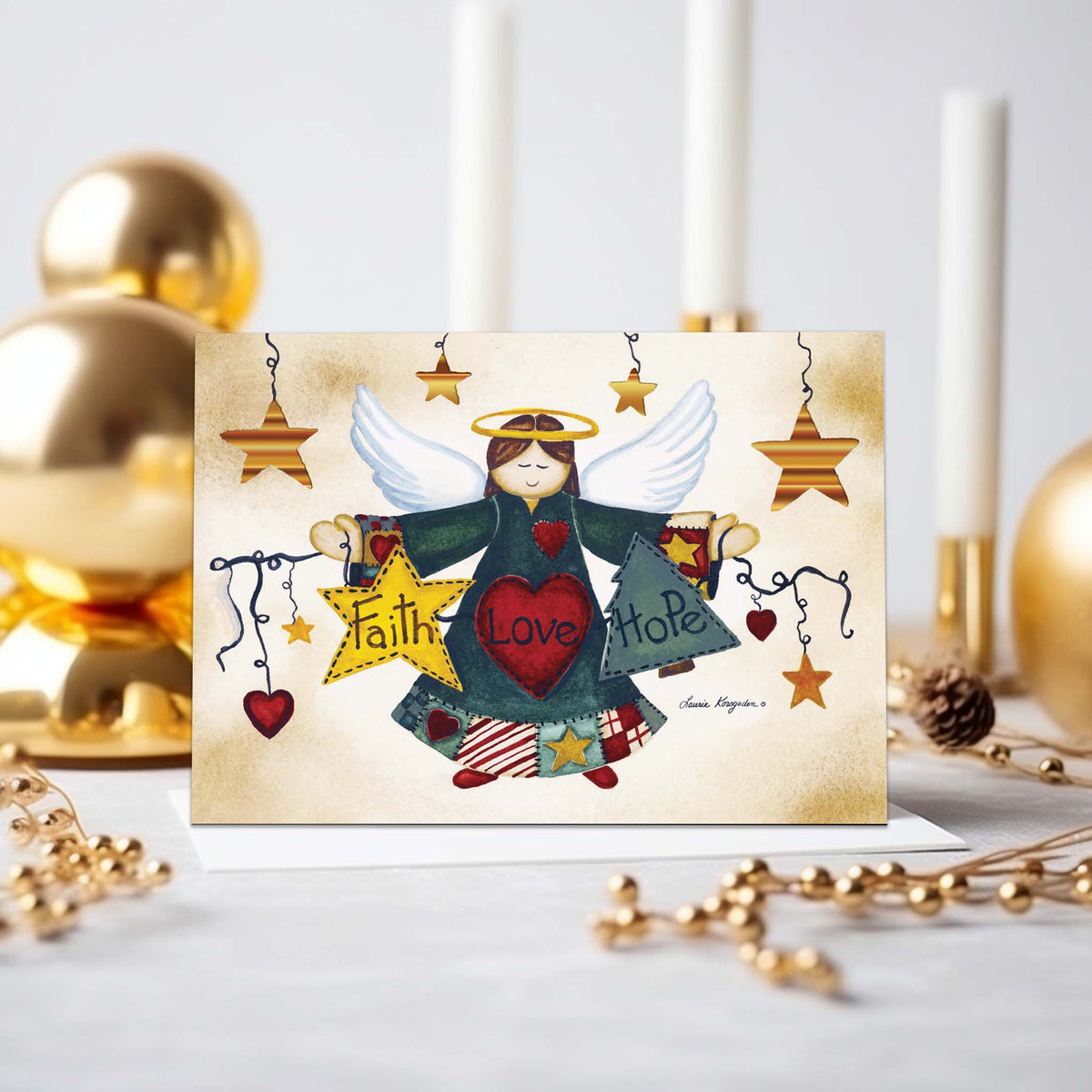 Faith Love Hope Angel - 16 Boxed Christmas cards with coordinating envelopes
