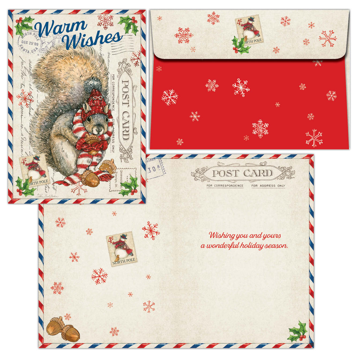 Squirrel Postcard - 16 Boxed Christmas cards with matching envelopes