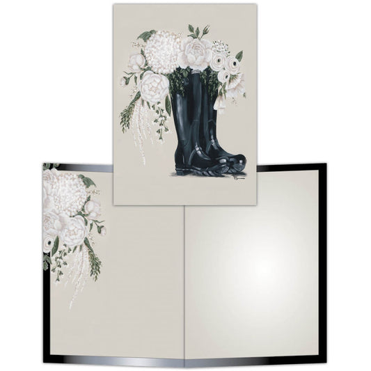 White Flowers in Black Boots- Boxed Blank Note Cards -15 Cards & Envelopes