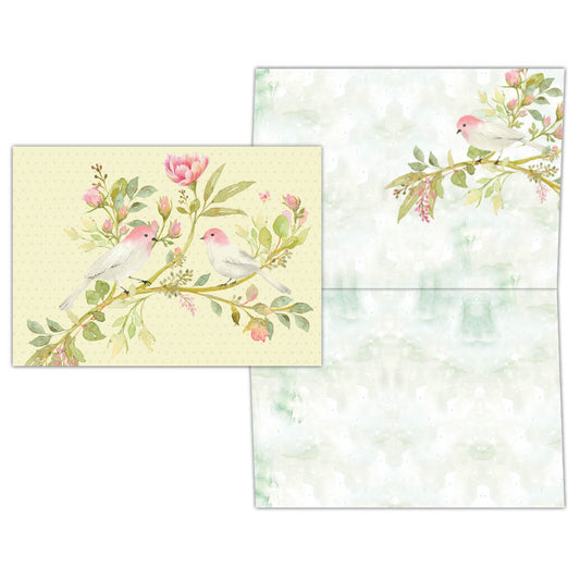 Pink Peony and Pretty Birds - Boxed Blank Note Cards -15 Cards & Envelopes