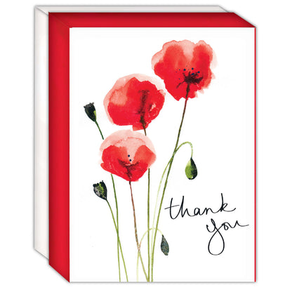 Red Poppy Trio - Boxed Thank You Notecards -15 cards and envelopes