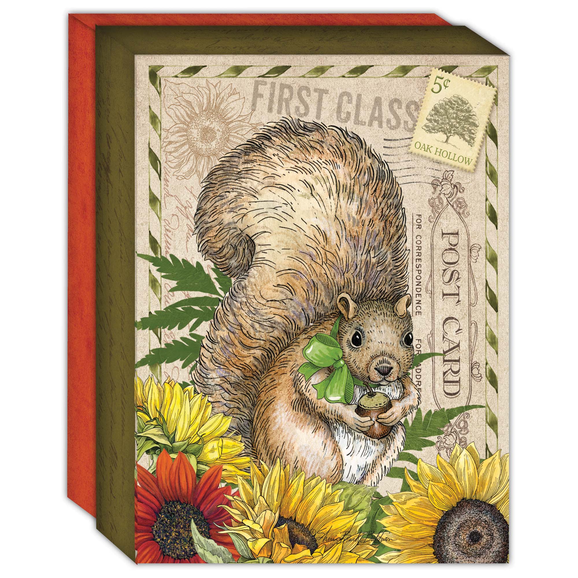 Vintage Squirrel & Sunflower | Notecards with keepsake box