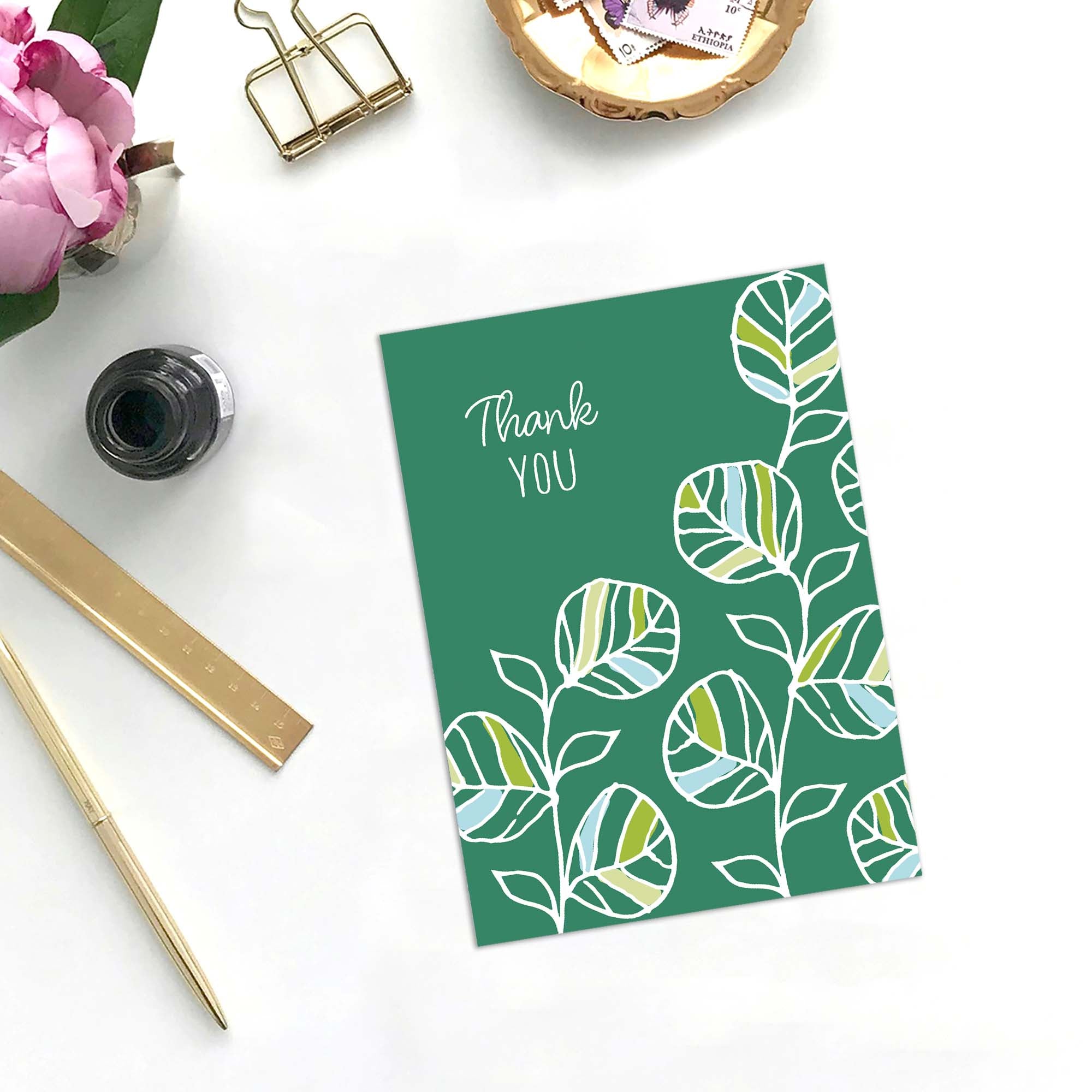 Elegant Leaf Thank You Notecards with Keepsake Box