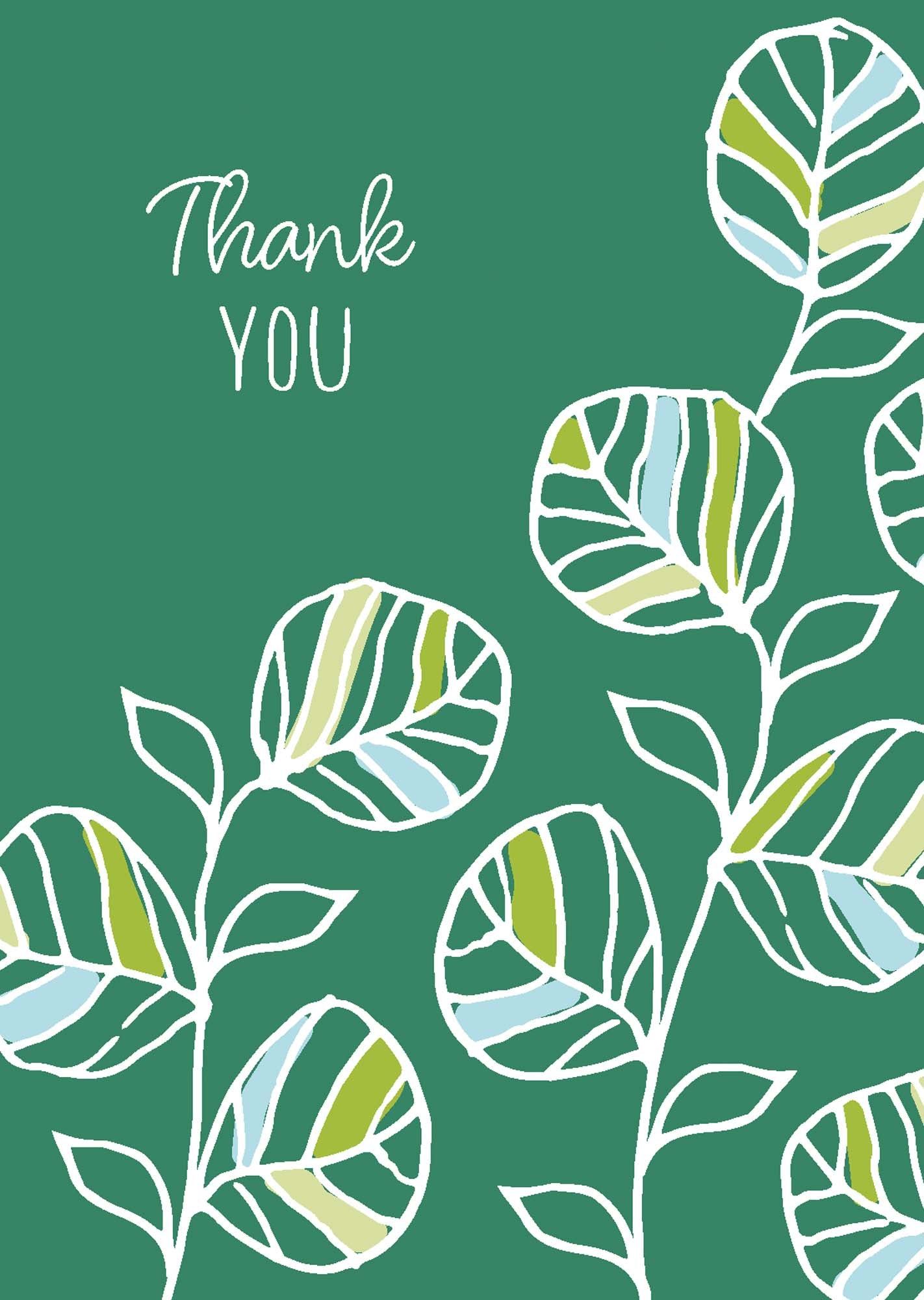 Card with leaf pattern and 'Thank You' text on a green background