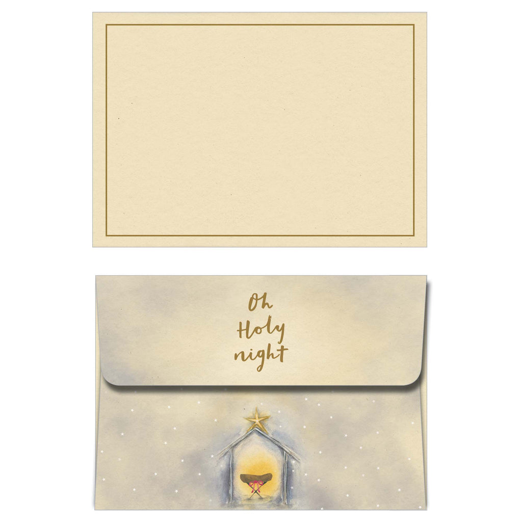 Christmas card with nativity scene and envelope on a white background