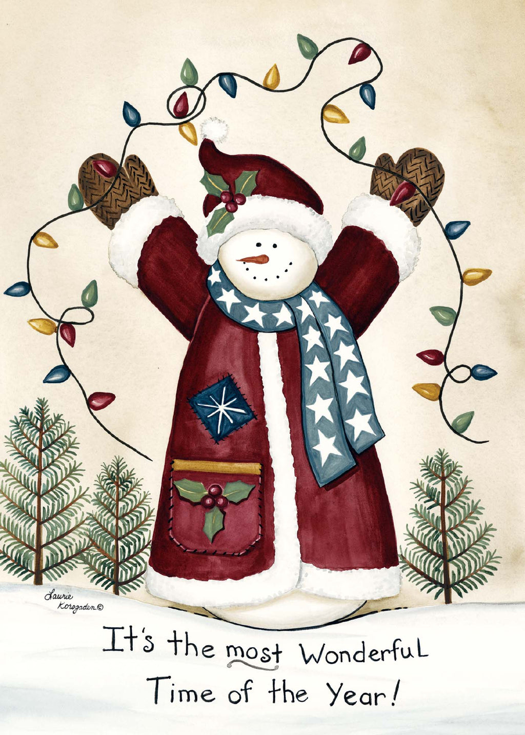 Snowman with String of Lights -30 Boxed Christmas Cards