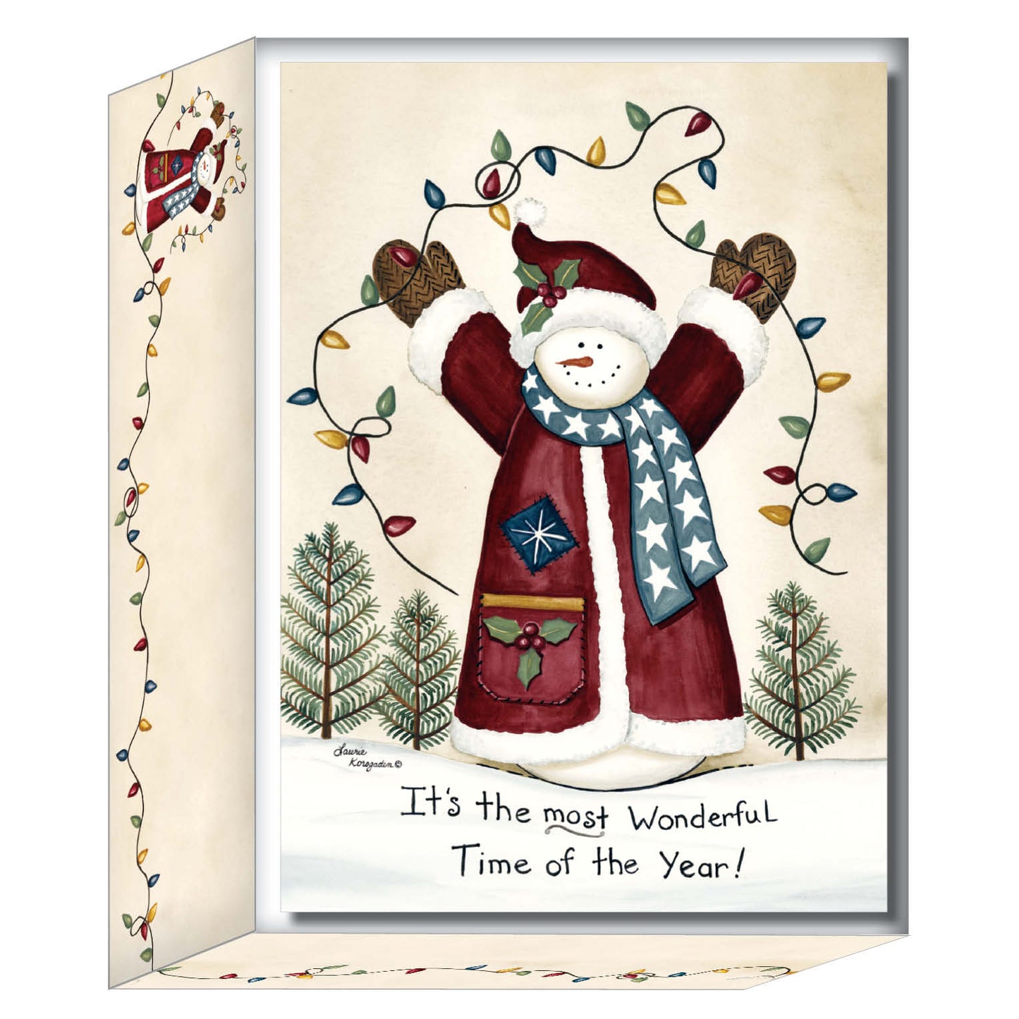 Snowman with String of Lights -30 Boxed Christmas Cards