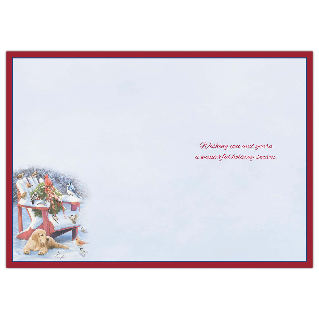 Winter Birds & Golden Retriever Boxed Christmas Cards – 18 Count