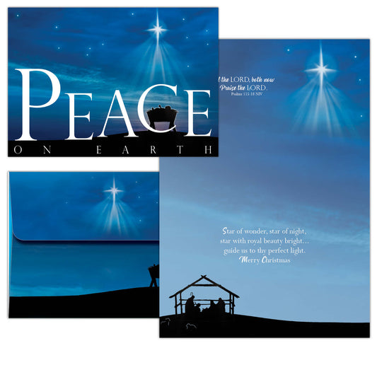 Peace on Earth Nativity-  26 Boxed Christmas Cards and Envelopes