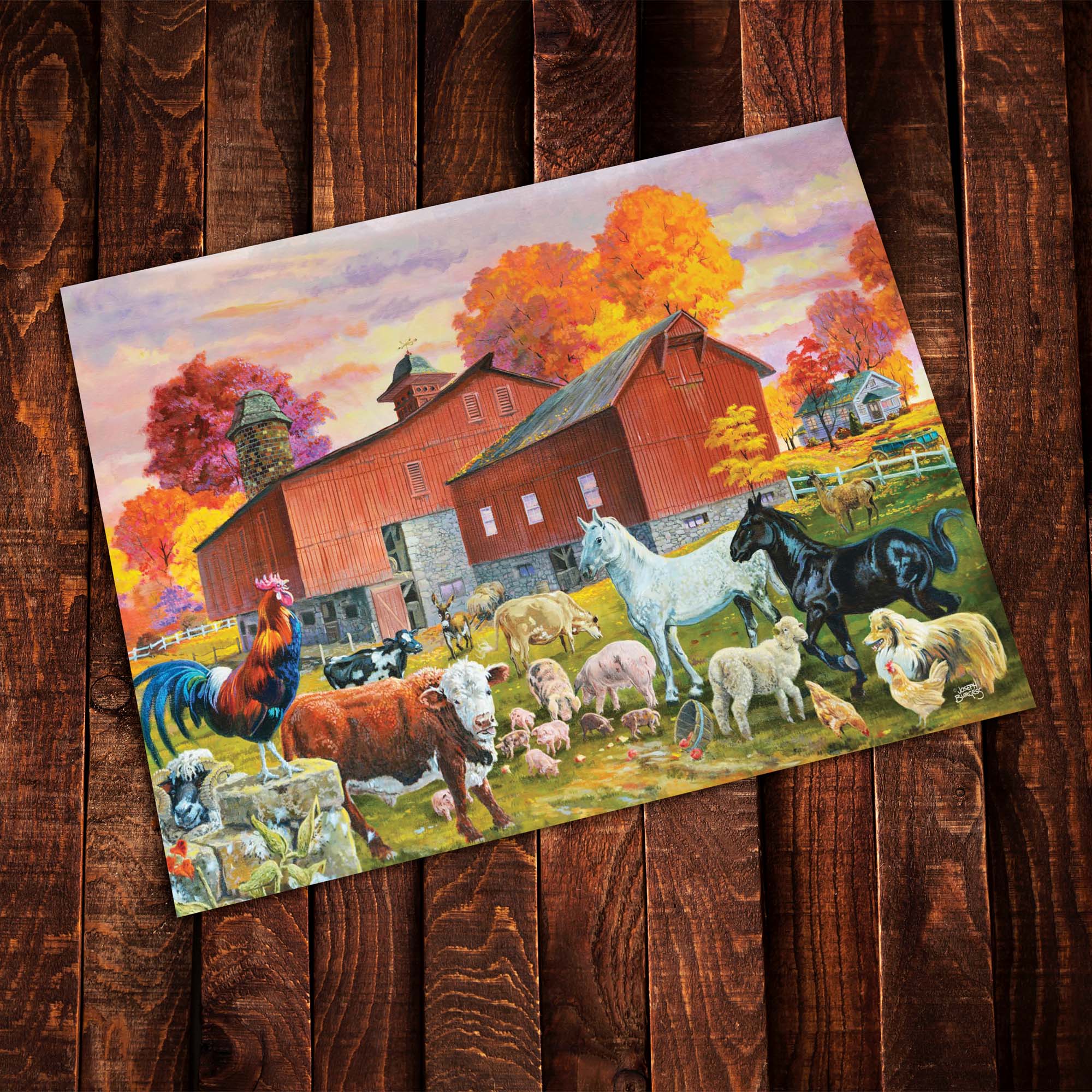 Barn Yard Gathering 500 Piece Jigsaw Puzzle with Poster – Soft Touch Finish